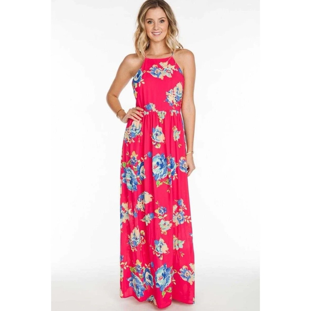 Everly Women's Sleeveless Halter Neck‎ Floral Print Maxi Dress